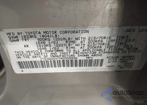 2004 Toyota Rav4 z USA, uszkodzony, nr VIN JTEGD20V740009936